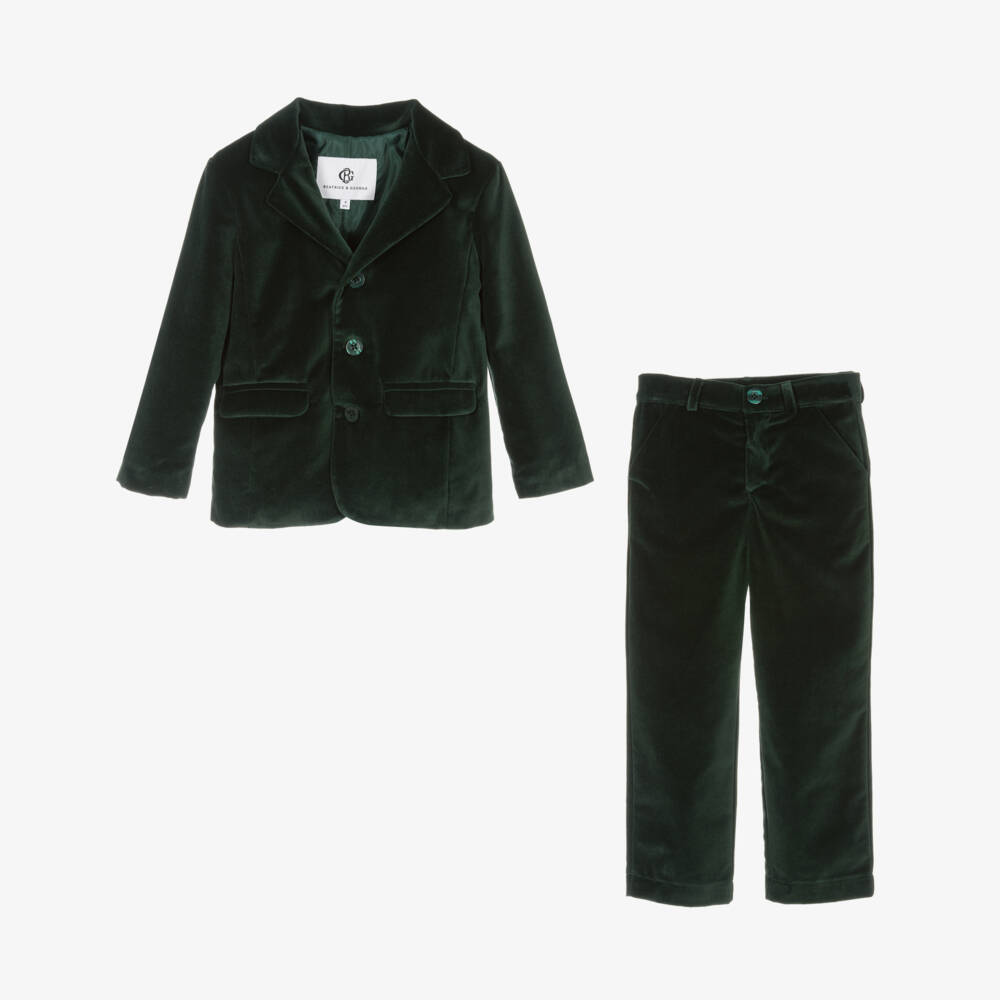 Beatrice & George-Boys Green Cotton Velvet Suit | Childrensalon Outlet