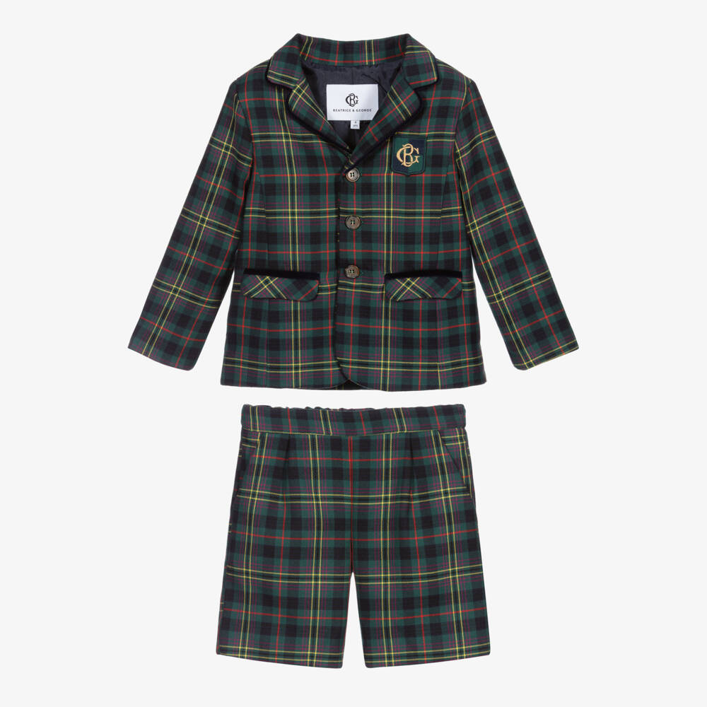 Beatrice & George-Boys Green Tartan Shorts Suit | Childrensalon Outlet