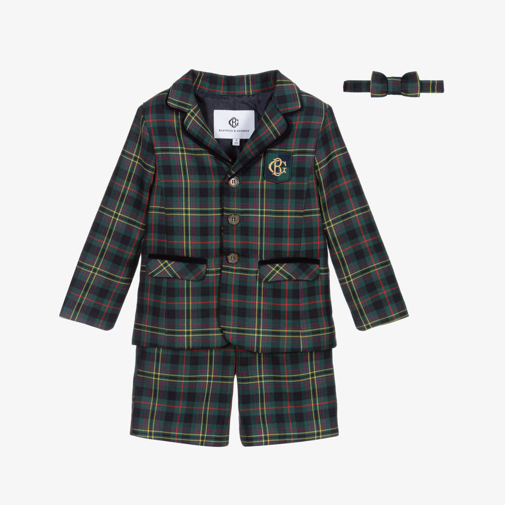 Beatrice & George-Boys Green Tartan Shorts Suit | Childrensalon Outlet