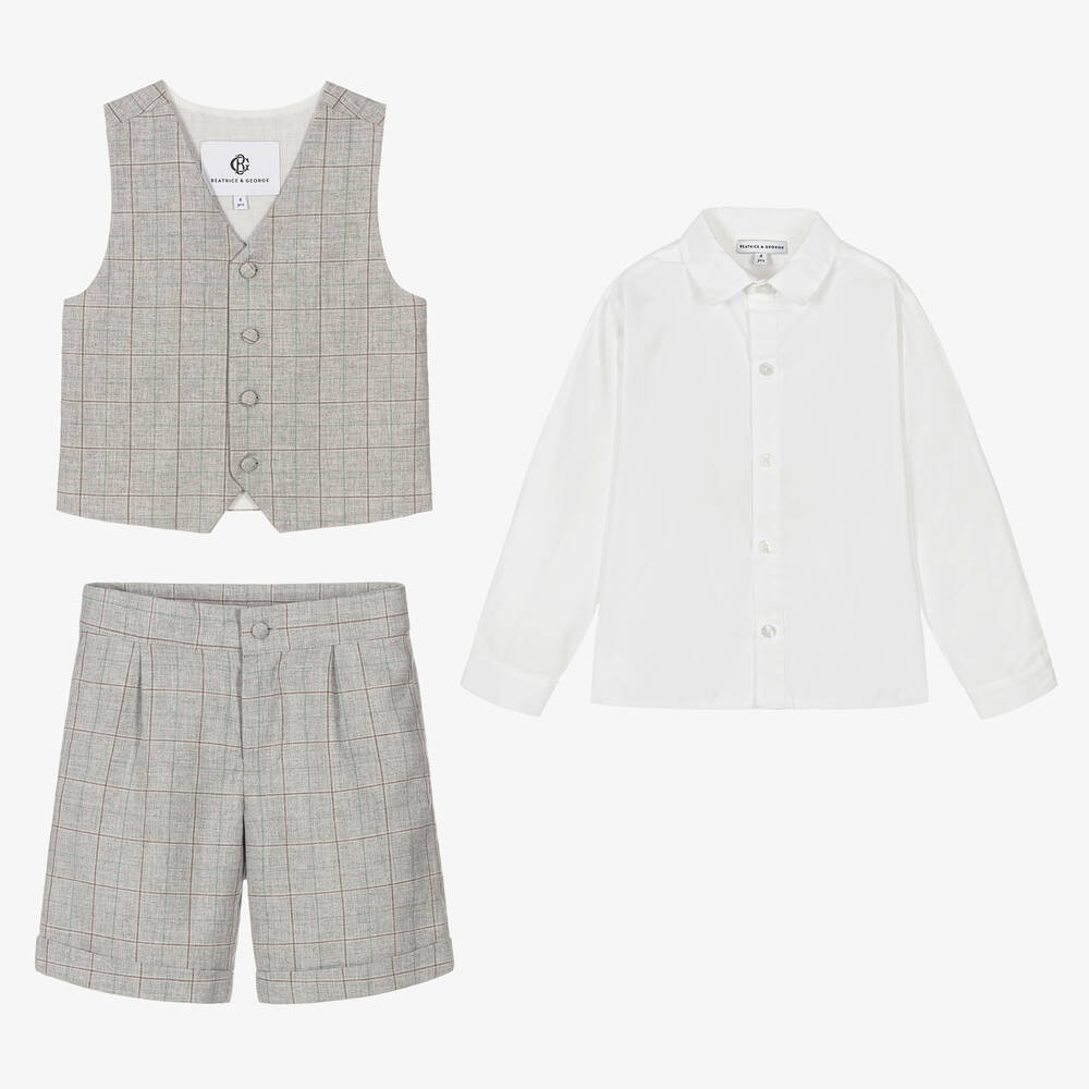 Beatrice & George-Комплект с шортами в серую клетку из хлопка | Childrensalon Outlet