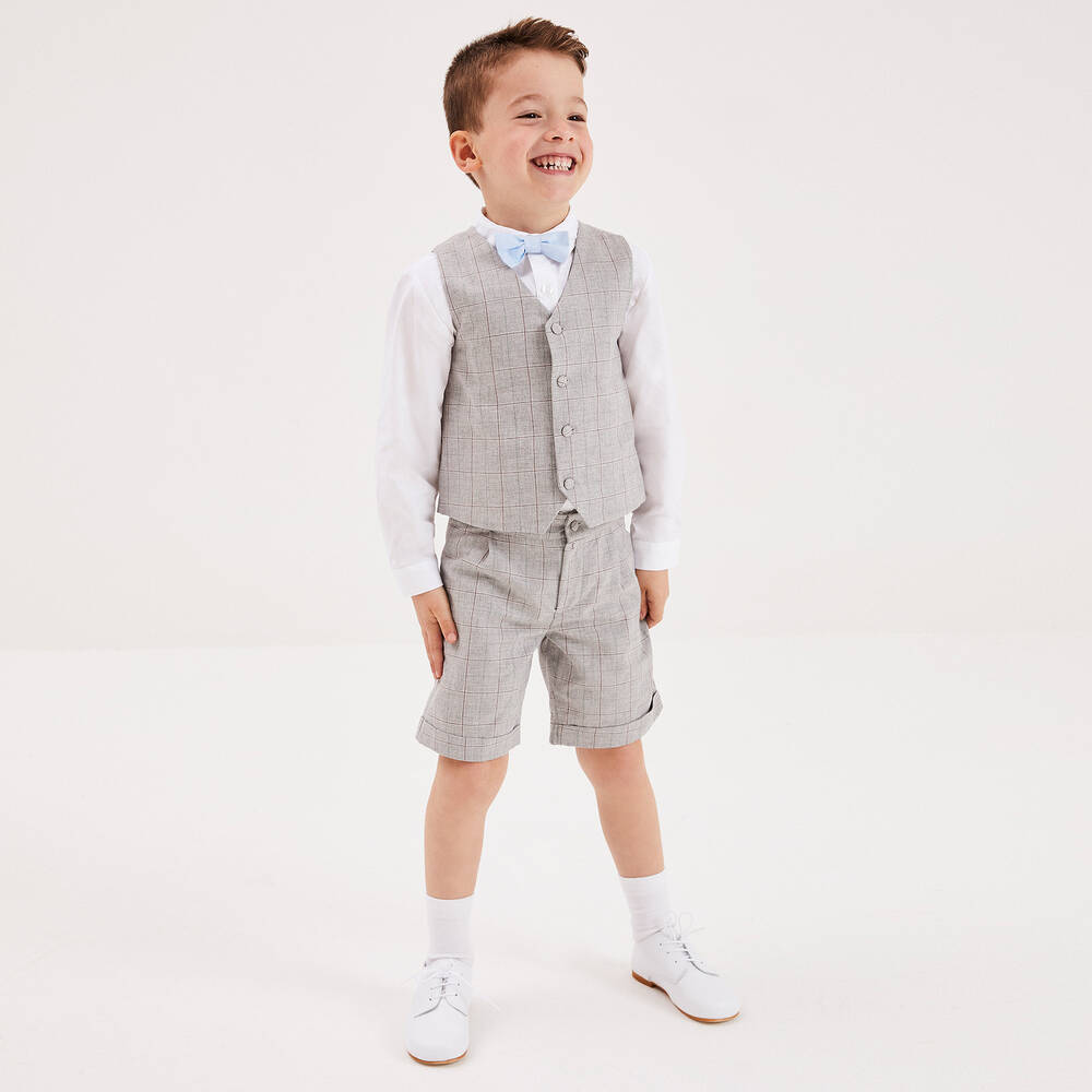Beatrice George Costume short gris a carreaux en coton garcon Childrensalon Outlet