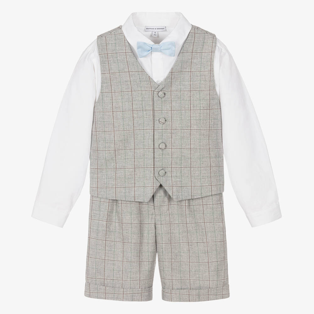 Beatrice & George-Boys Grey Check Cotton Shorts Suit | Childrensalon Outlet