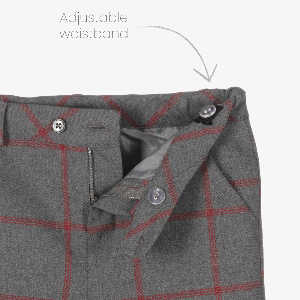 Beatrice & George-Boys Grey Checked Cotton Trousers | Childrensalon Outlet