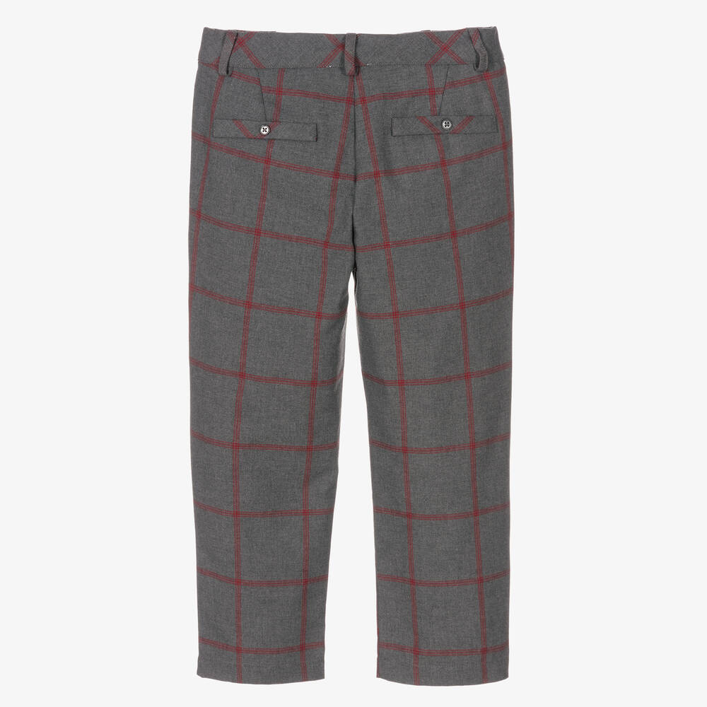 Beatrice & George-Boys Grey Checked Cotton Trousers | Childrensalon Outlet