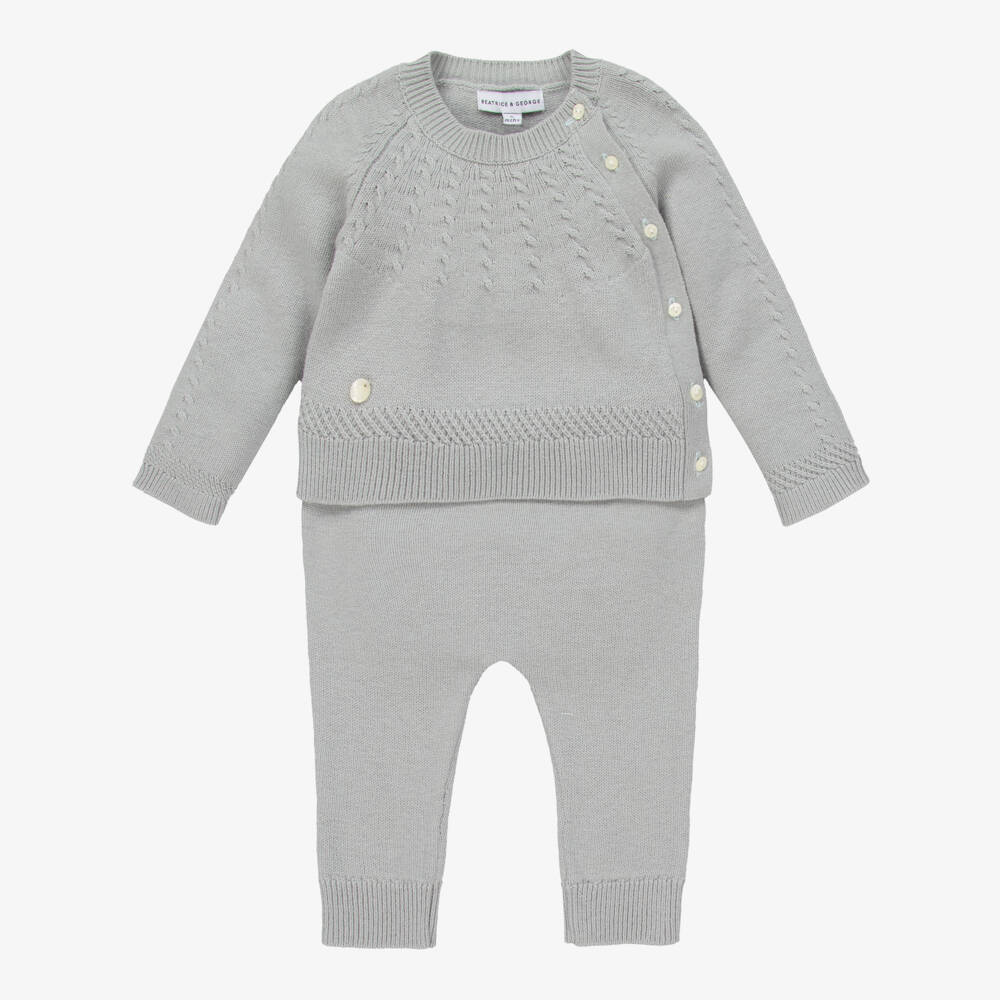 Beatrice & George-Boys Grey Knit Two-Piece Set | Childrensalon Outlet