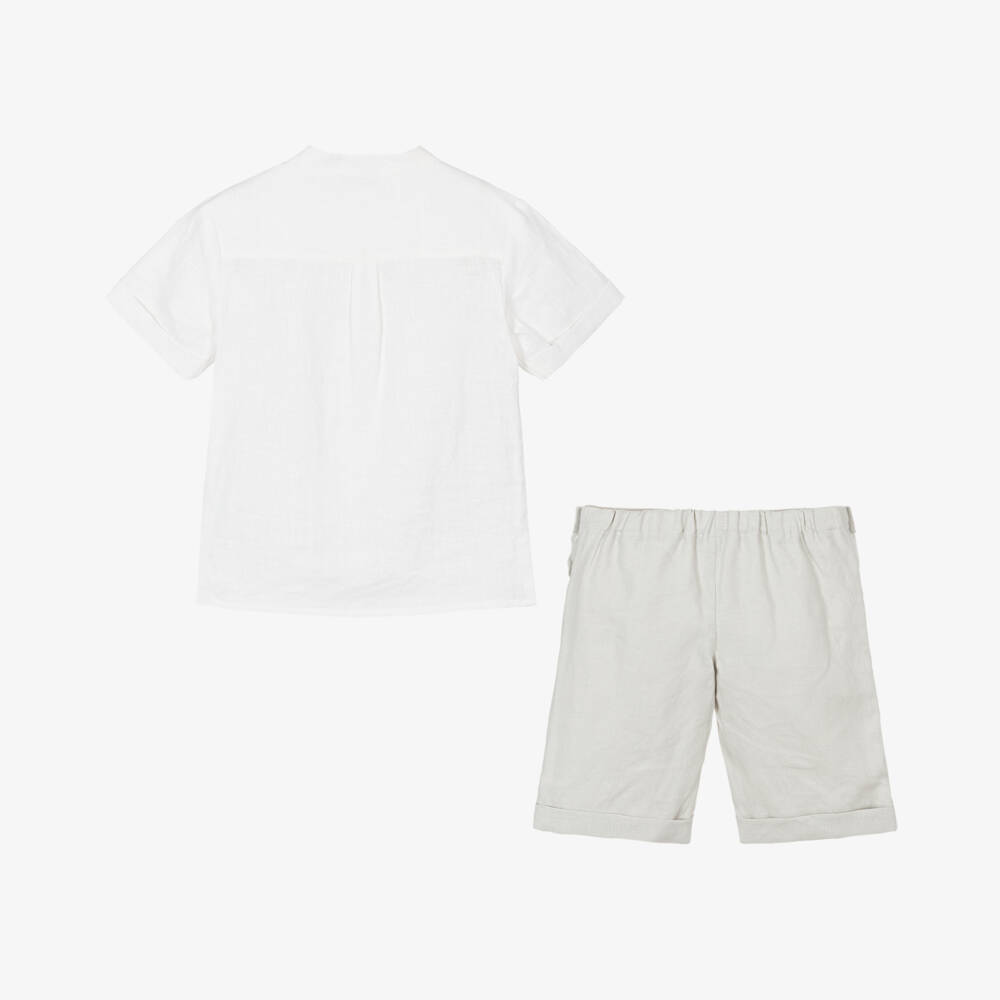 Beatrice & George-Boys Grey Linen Shorts Ensemble | Childrensalon Outlet