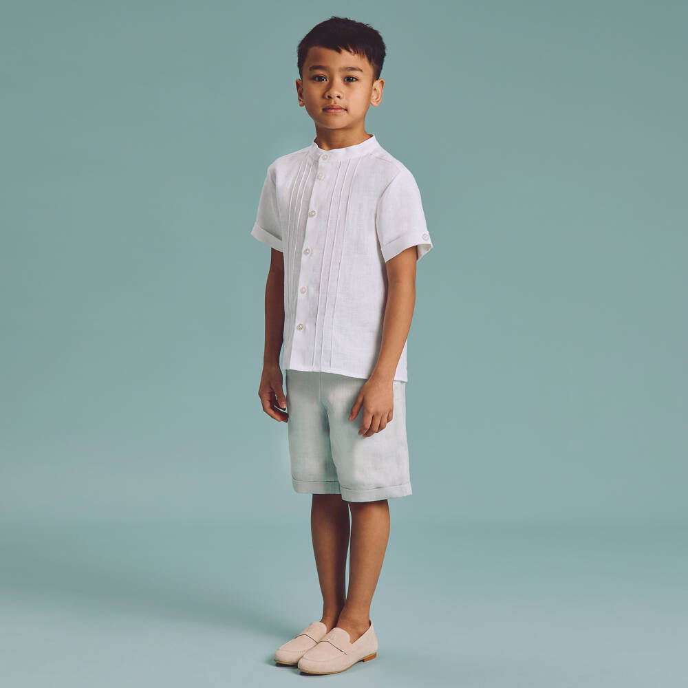 Beatrice & George-Boys Grey Linen Shorts Ensemble | Childrensalon Outlet