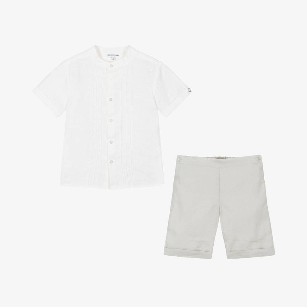 Beatrice & George-Boys Grey Linen Shorts Ensemble | Childrensalon Outlet