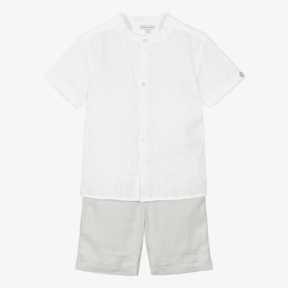 Beatrice & George-Boys Grey Linen Shorts Ensemble | Childrensalon Outlet