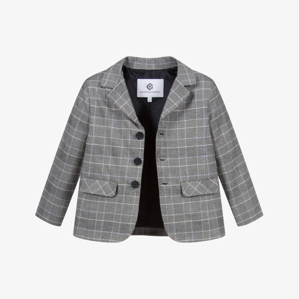 Beatrice & George-Boys Grey Prince of Wales Check Suit | Childrensalon Outlet