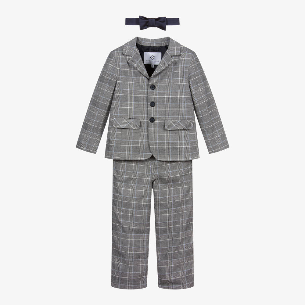 Beatrice & George-Boys Grey Prince of Wales Check Suit | Childrensalon Outlet