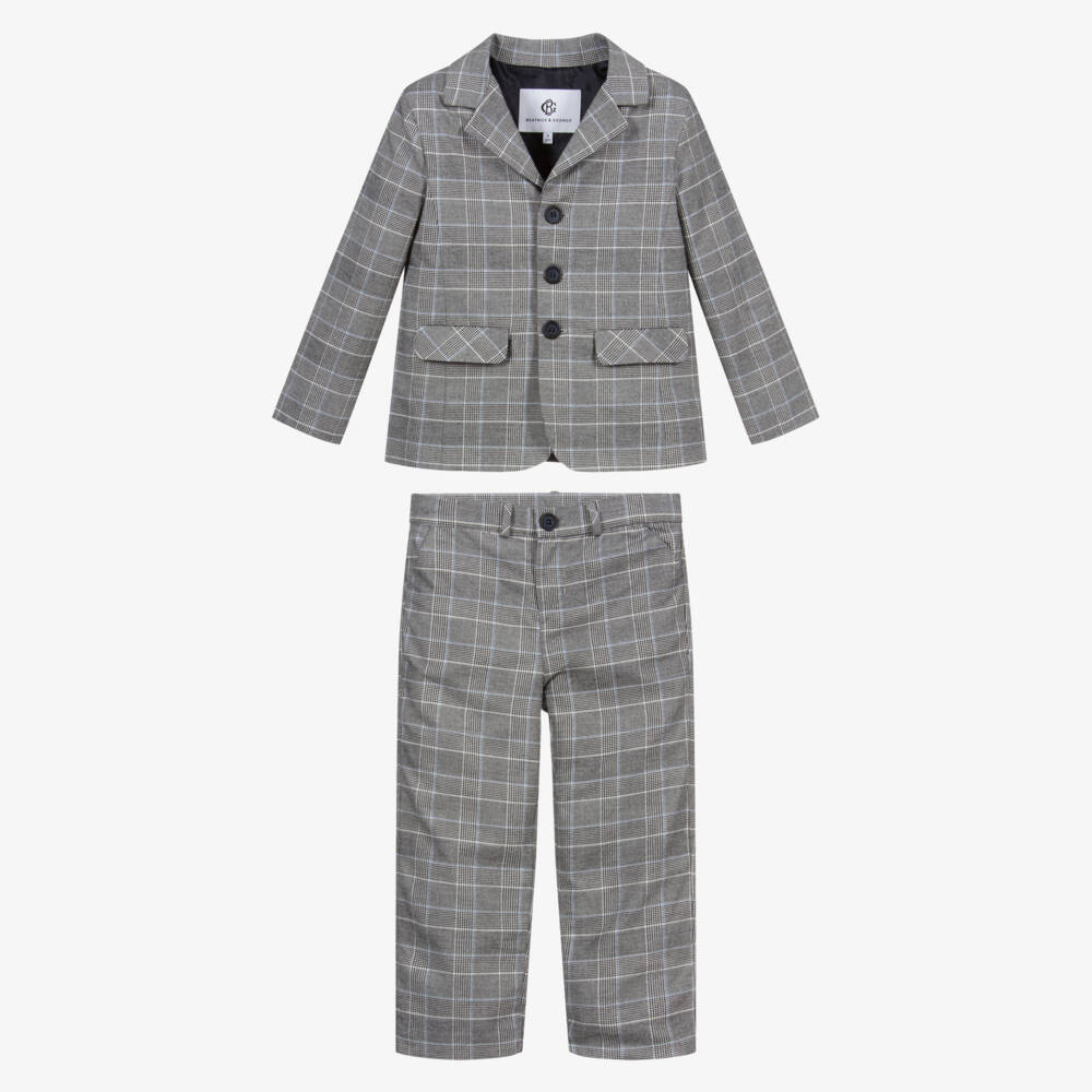 Beatrice & George-Boys Grey Prince of Wales Check Suit | Childrensalon Outlet