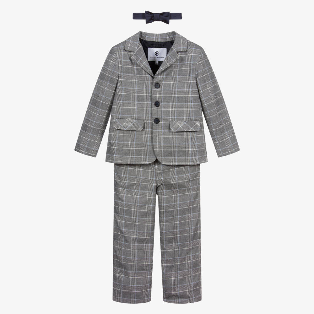 Beatrice & George-Boys Grey Prince of Wales Check Suit | Childrensalon Outlet