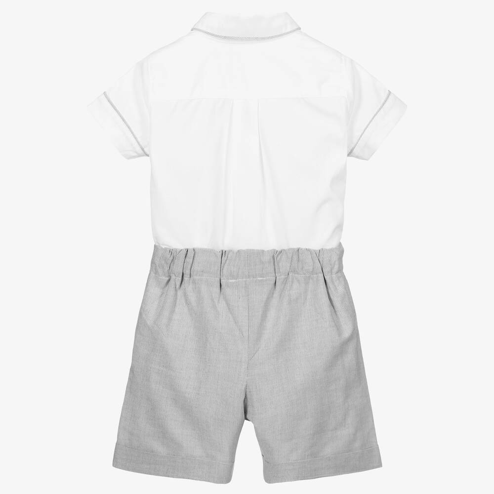 Beatrice & George-Бело-серый хлопковый летний костюм для мальчиков | Childrensalon Outlet