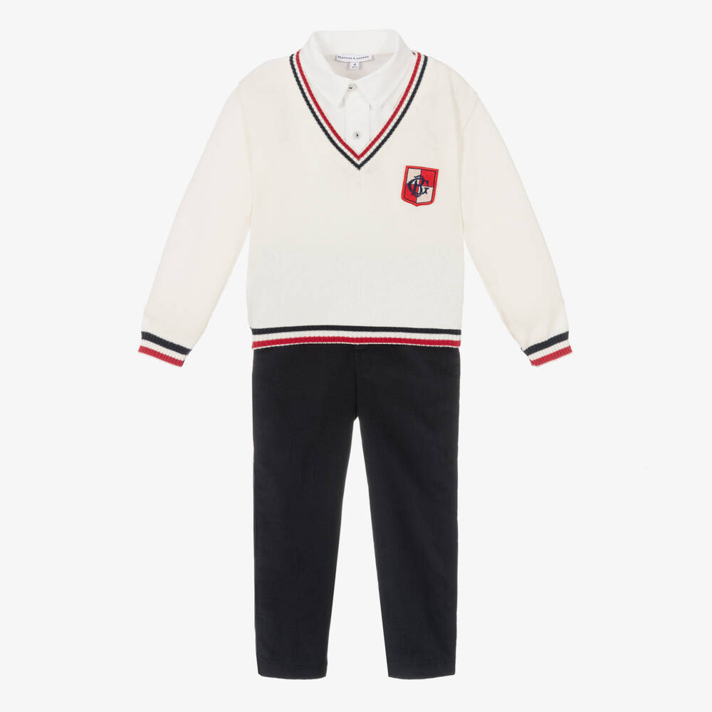 Beatrice & George-Boys Ivory and Blue Outfit Set | Childrensalon Outlet