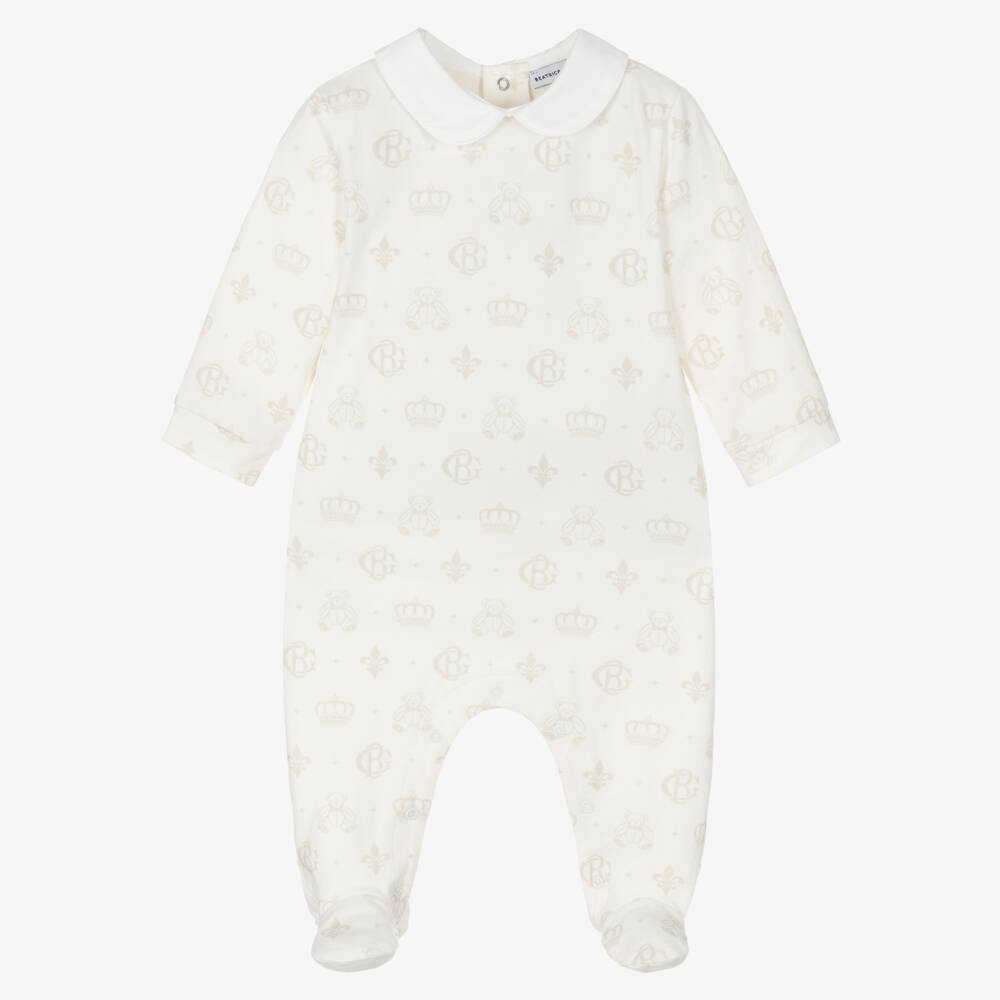 Beatrice & George-Boys Ivory Monogrammed Cotton Playsuit | Childrensalon Outlet