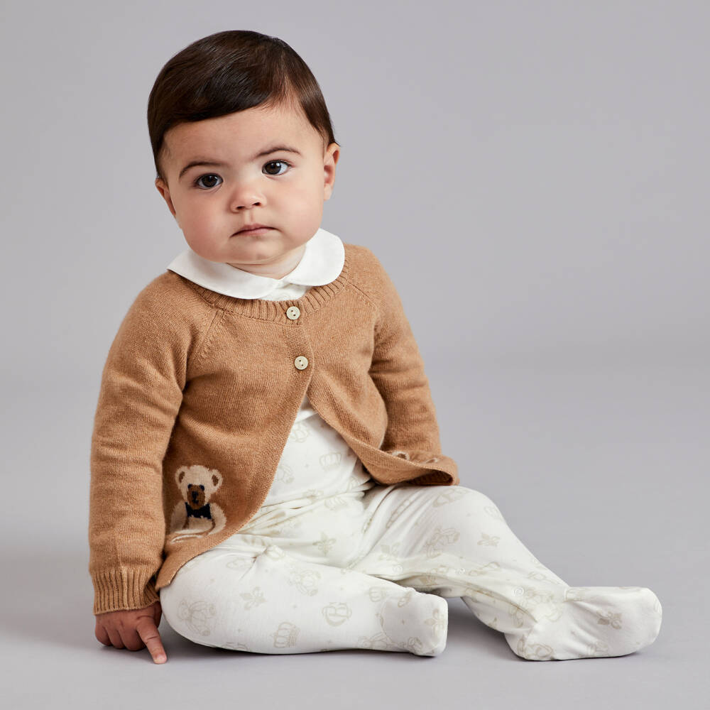 Beatrice & George-Boys Ivory Monogrammed Cotton Playsuit | Childrensalon Outlet
