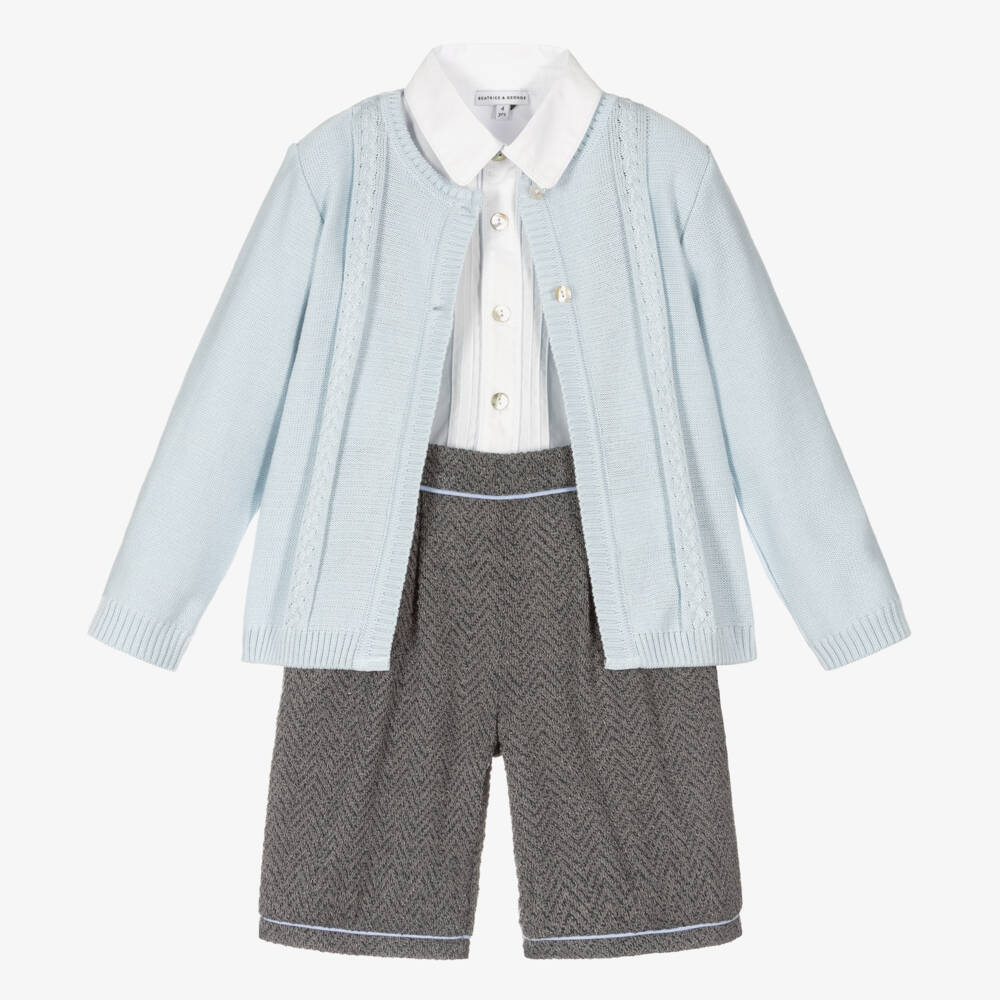 Beatrice & George-Boys Knitted Blue Grey Ensemble | Childrensalon Outlet