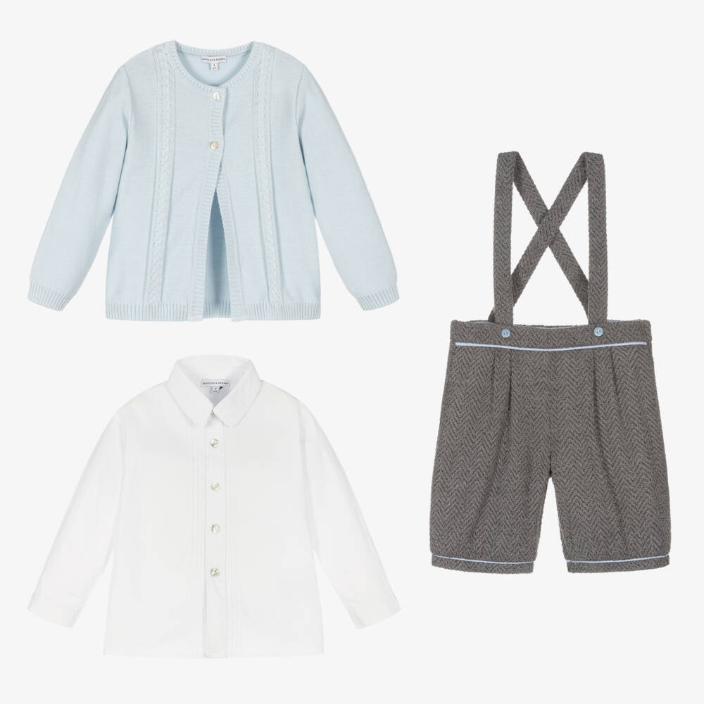 Beatrice & George-Boys Knitted Blue Grey Ensemble | Childrensalon Outlet