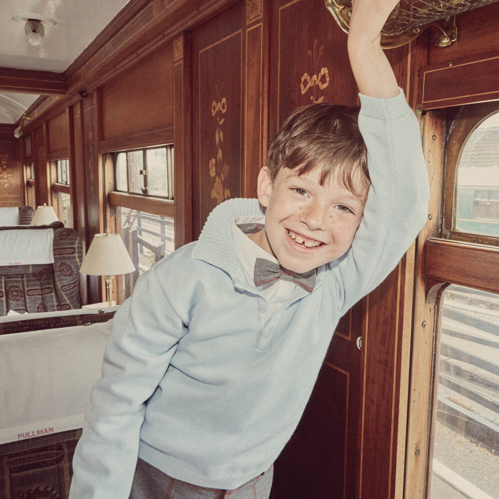 Beatrice & George-Boys Light Blue Cotton Henley Jumper | Childrensalon Outlet