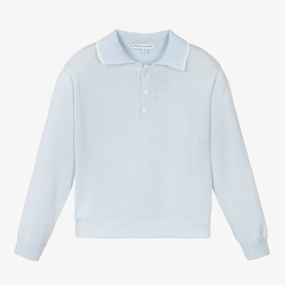 Beatrice & George-Boys Light Blue Cotton Henley Jumper | Childrensalon Outlet