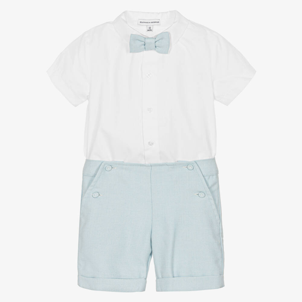 Beatrice & George-Boys Light Blue Shorts Ensemble | Childrensalon Outlet