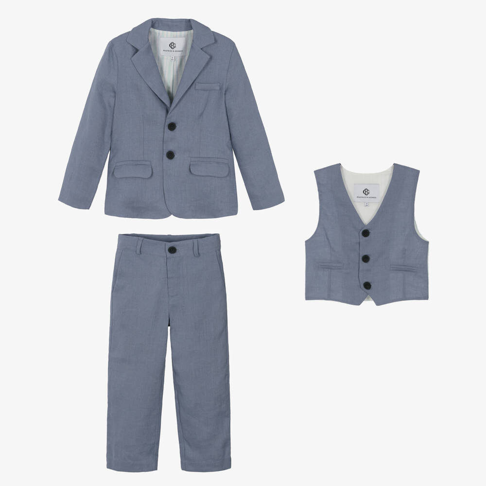 Beatrice & George-Boys Linen Ensemble in Cool Blue | Childrensalon Outlet