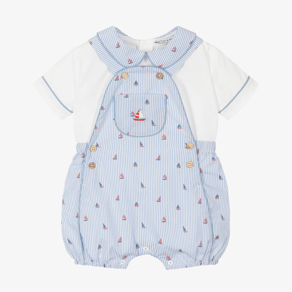 Beatrice & George-Boys Nautical Blue Dungaree Set | Childrensalon Outlet