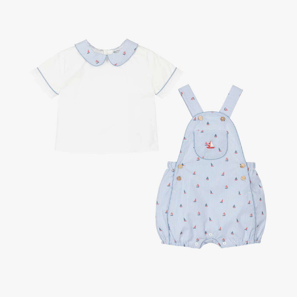 Beatrice & George-Boys Nautical Blue Dungaree Set | Childrensalon Outlet