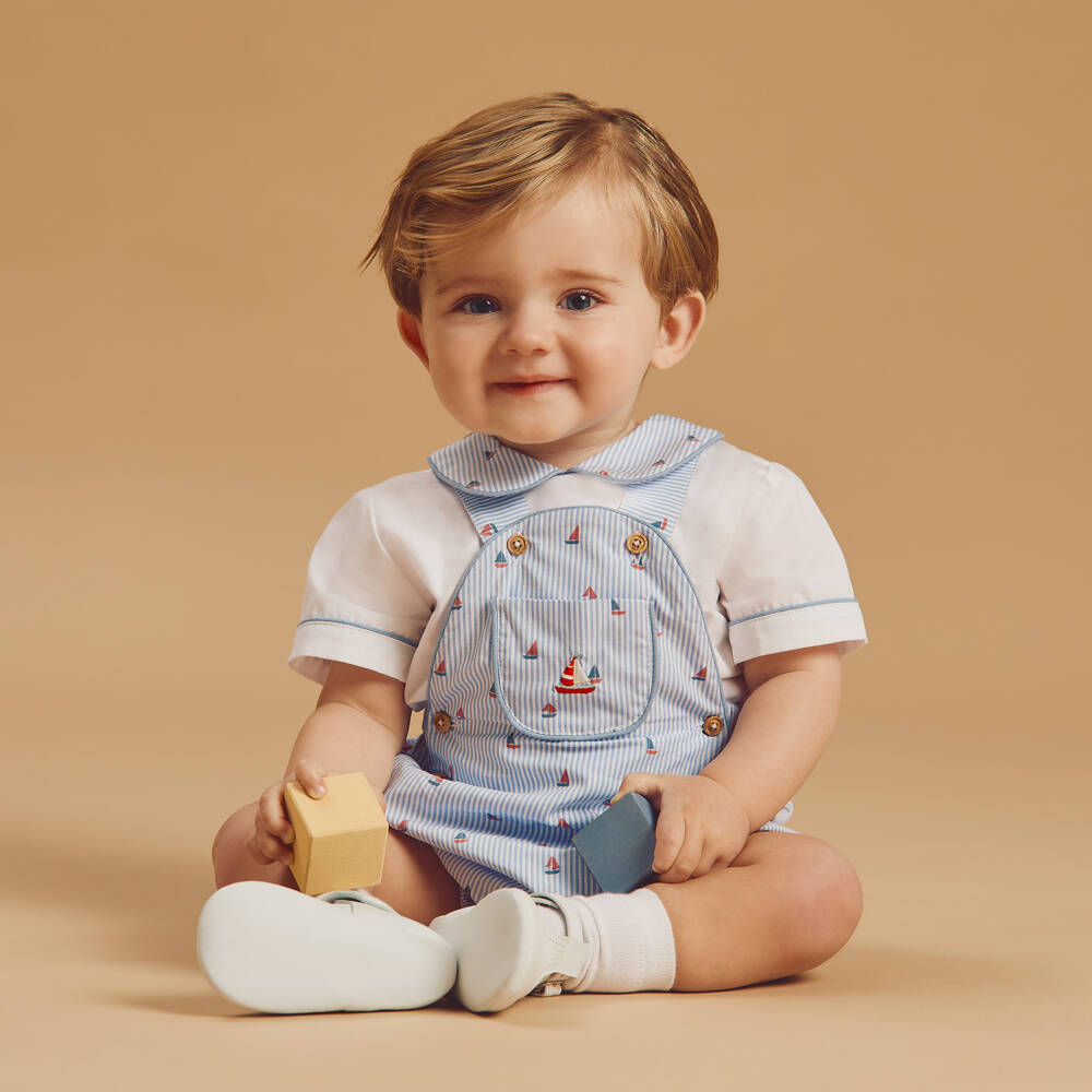 Beatrice & George-Boys Nautical Blue Dungaree Set | Childrensalon Outlet