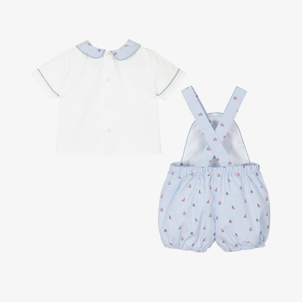 Beatrice & George-Boys Nautical Blue Dungaree Set | Childrensalon Outlet