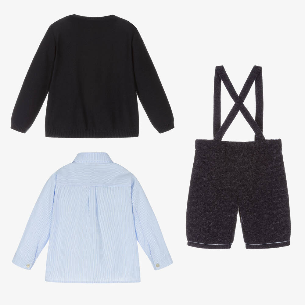 Beatrice & George-Boys Navy Blue Knitted Shorts Set | Childrensalon Outlet