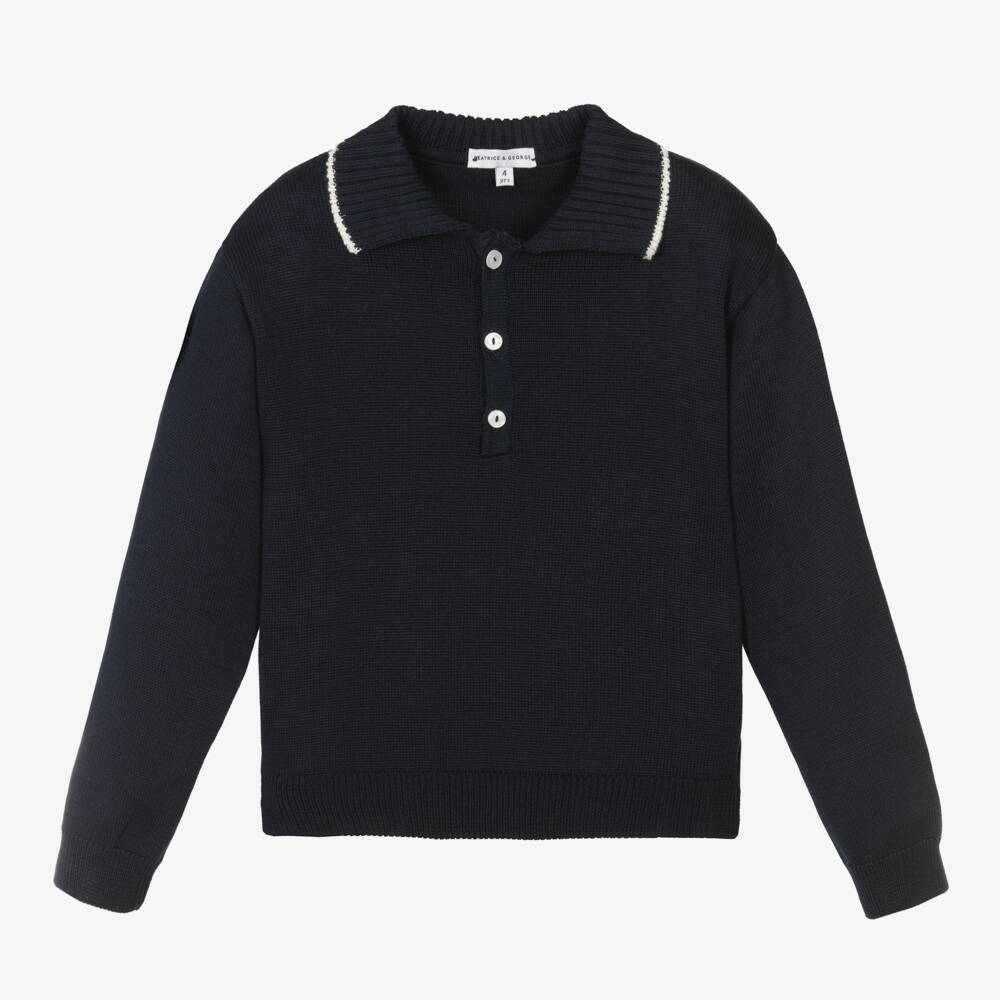 Beatrice & George-Boys Navy Cotton Buttoned Sweater | Childrensalon Outlet