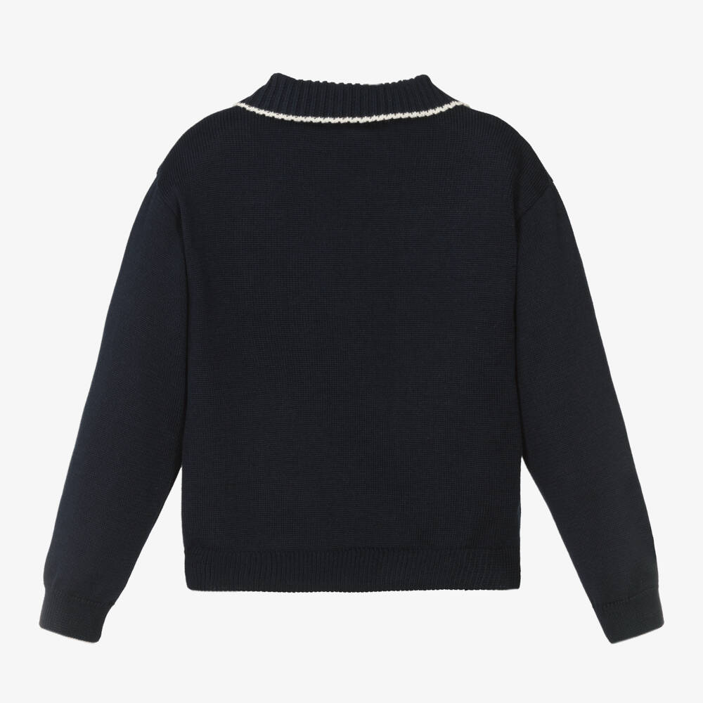 Beatrice & George-Boys Navy Cotton Buttoned Sweater | Childrensalon Outlet