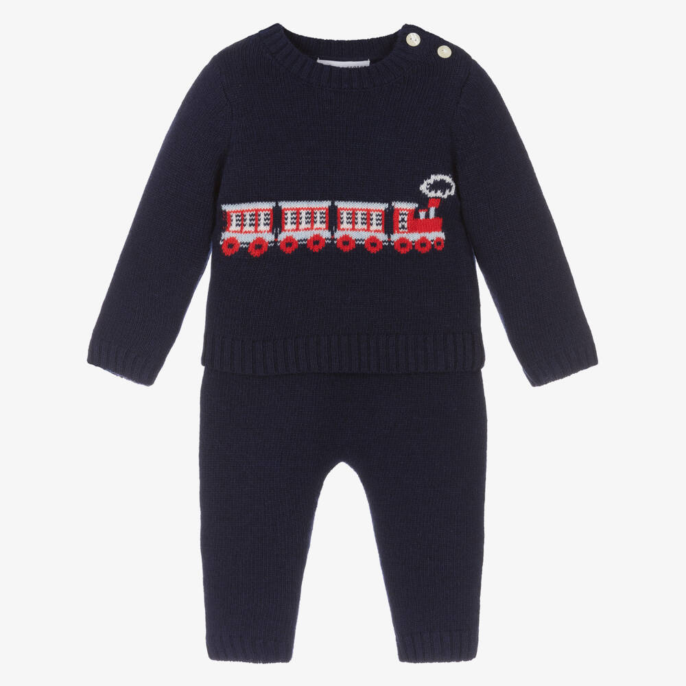 Beatrice & George-Boys Navy Train Knit Set | Childrensalon Outlet