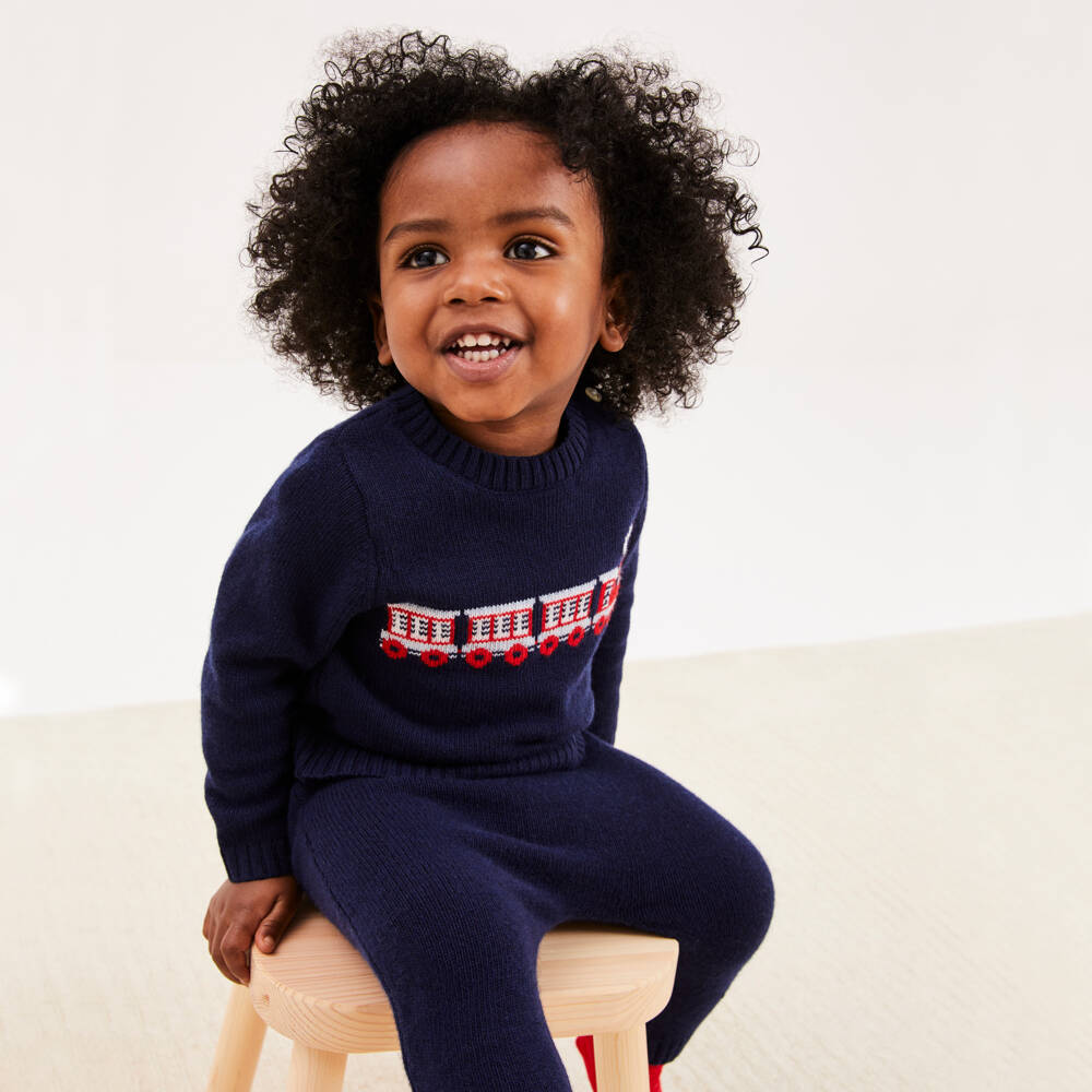 Beatrice & George-Комплект с синими шерстяными брюками для малышей | Childrensalon Outlet