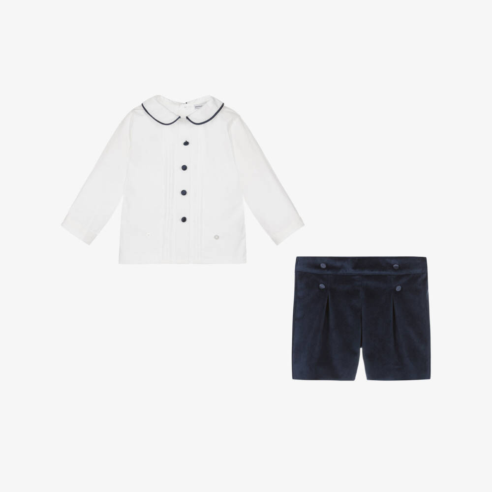Beatrice & George-Boys Navy Velvet Buster Set | Childrensalon Outlet