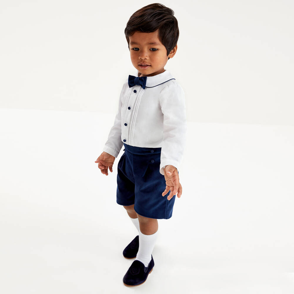 Beatrice & George-Boys Navy Velvet Buster Set | Childrensalon Outlet