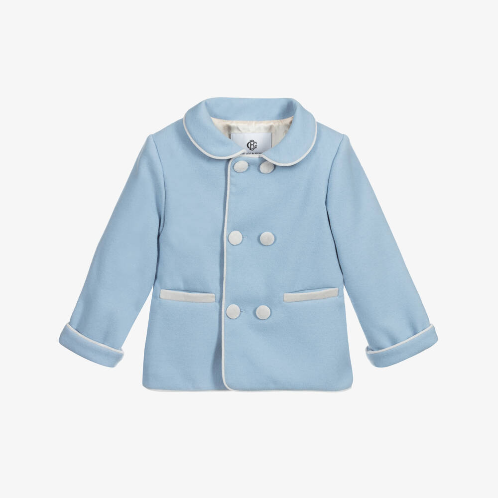 Beatrice & George-Boys Pale Blue Double-Breasted Coat  | Childrensalon Outlet