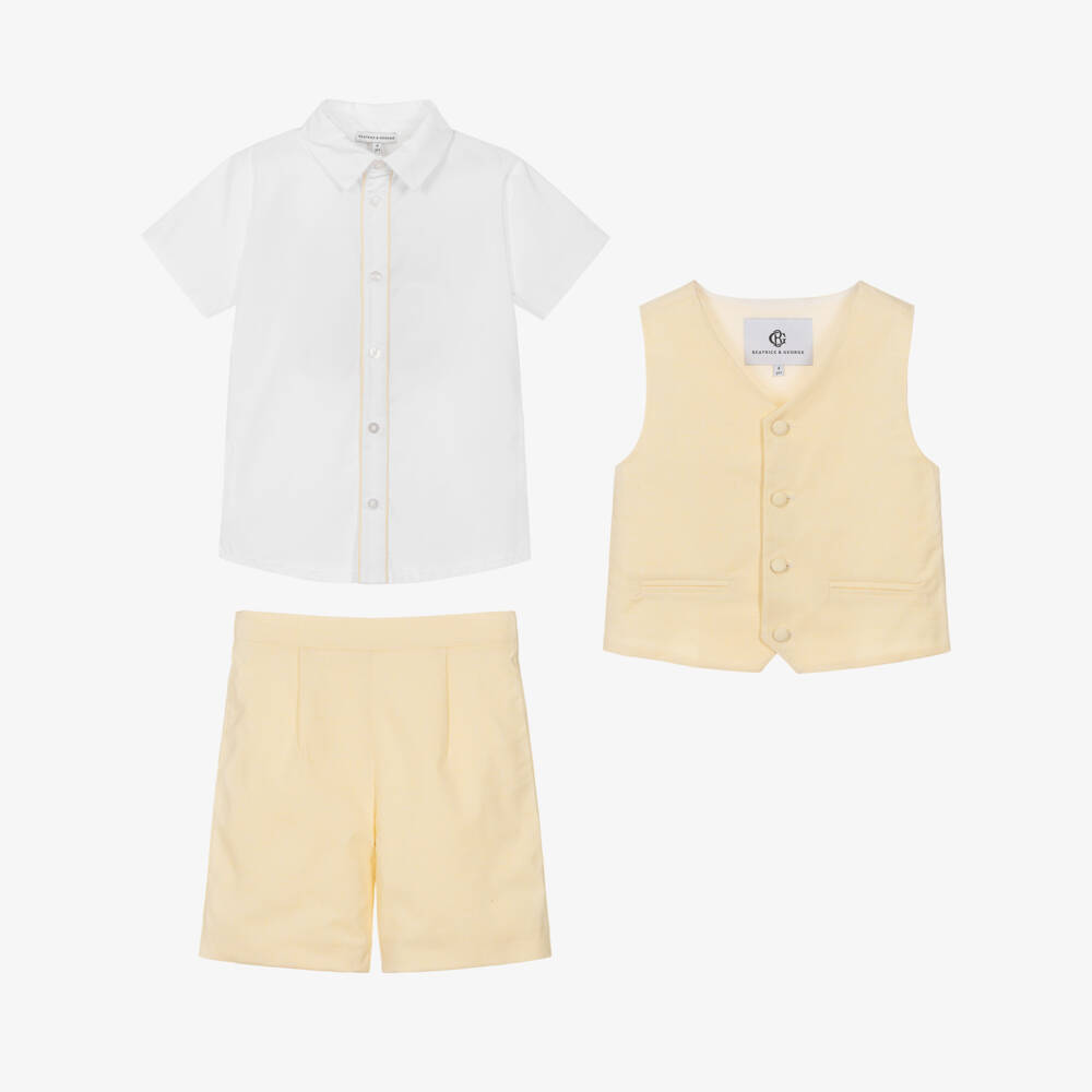 Beatrice & George-Boys Pale Yellow Vest Suit | Childrensalon Outlet