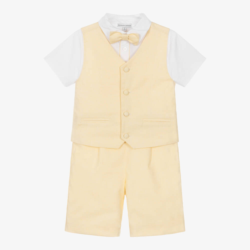 Beatrice & George-Boys Pale Yellow Vest Suit | Childrensalon Outlet