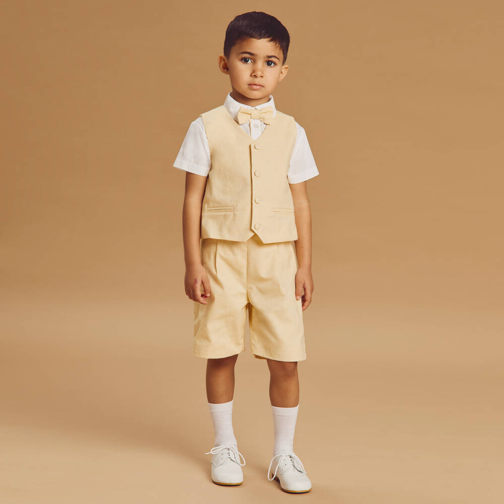 Beatrice & George-Boys Pale Yellow Vest Suit | Childrensalon Outlet