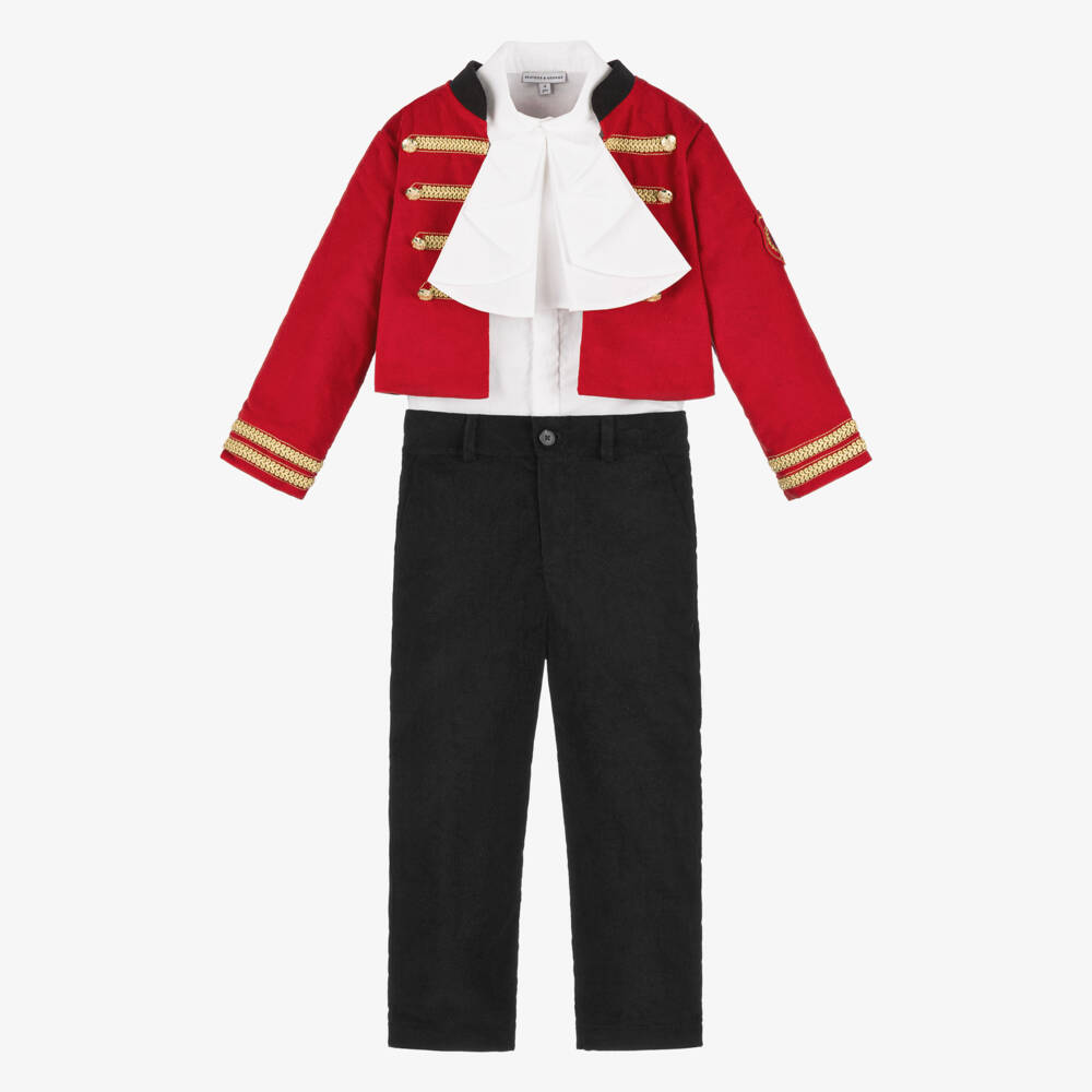 Beatrice & George-Boys Red Cotton Military Suit | Childrensalon Outlet