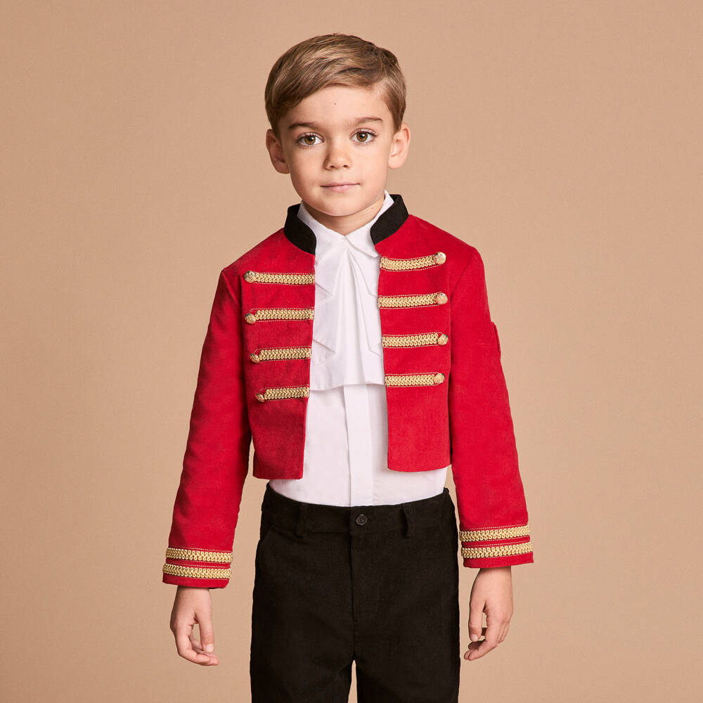 Beatrice & George-Boys Red Cotton Military Suit | Childrensalon Outlet