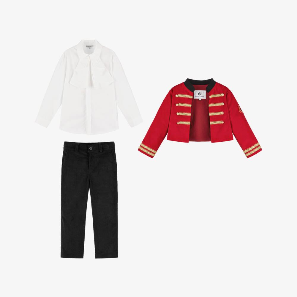 Beatrice & George-Boys Red Cotton Military Suit | Childrensalon Outlet