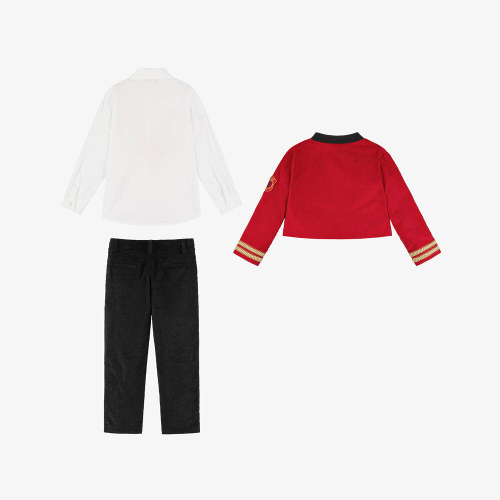 Beatrice & George-Boys Red Cotton Military Suit | Childrensalon Outlet