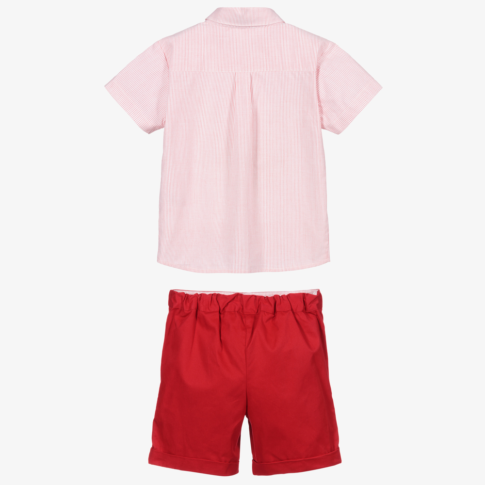 Beatrice & George-طقم شورت وقميص قطن لون أحمر وأبيض للأولاد | Childrensalon Outlet