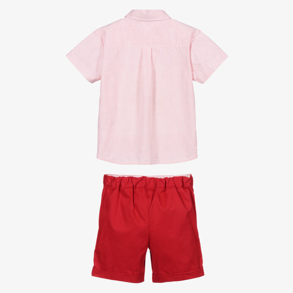 Beatrice & George-Boys Red Cotton Shorts Set | Childrensalon Outlet