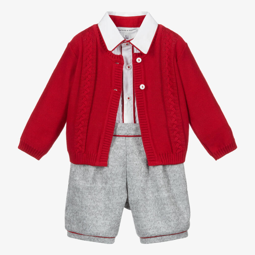 Beatrice & George - Красно-серый трикотажный комплект с шортами для мальчика | Childrensalon