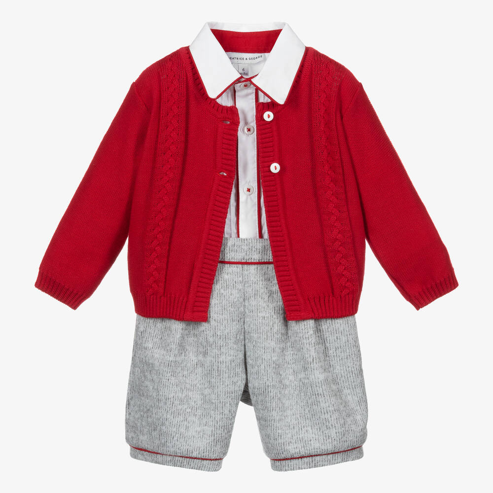 Beatrice & George-Boys Red & Grey Jersey Shorts Set | Childrensalon Outlet